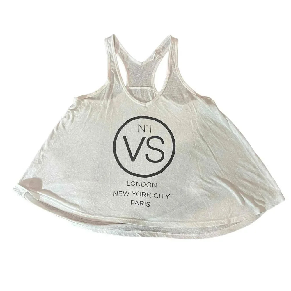 Victoria's Secret White Racerback‎ Printed Oversized Tank Top Size XS